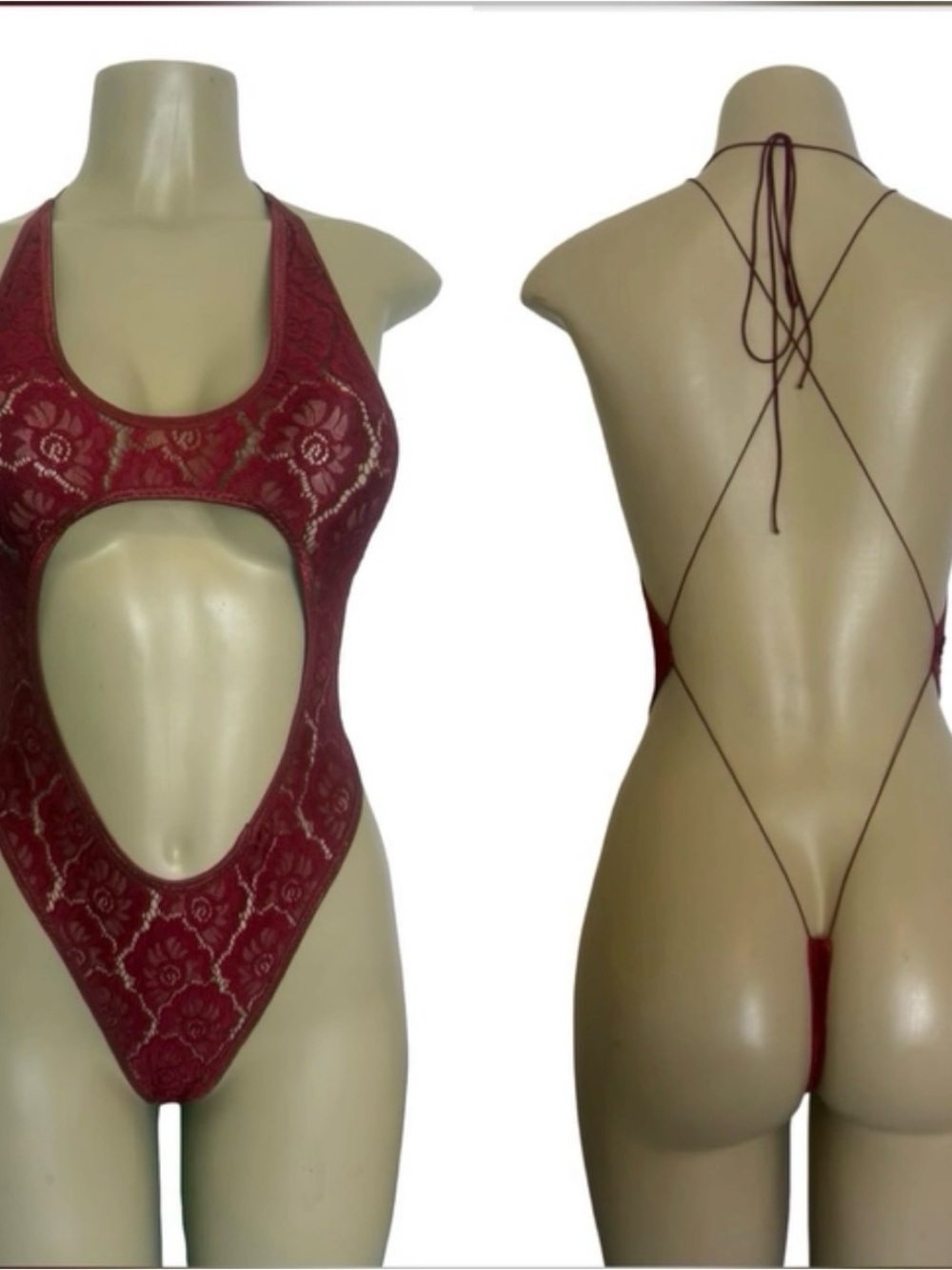 Lace Cutout One-Piece Swimsuit — Burgundy